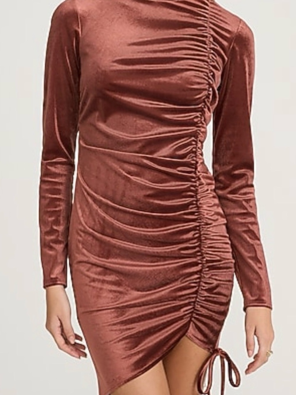 EXPRESS Women’s Dress - Bronze Shimmer, Velvet Mock Necked Cinched Ruched Dress